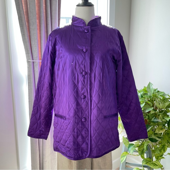 Vintage 90s Linea Dell’Olio 100% PURE SILK Quilted Mandarin Collar Puffer Jacket - Picture 6 of 15